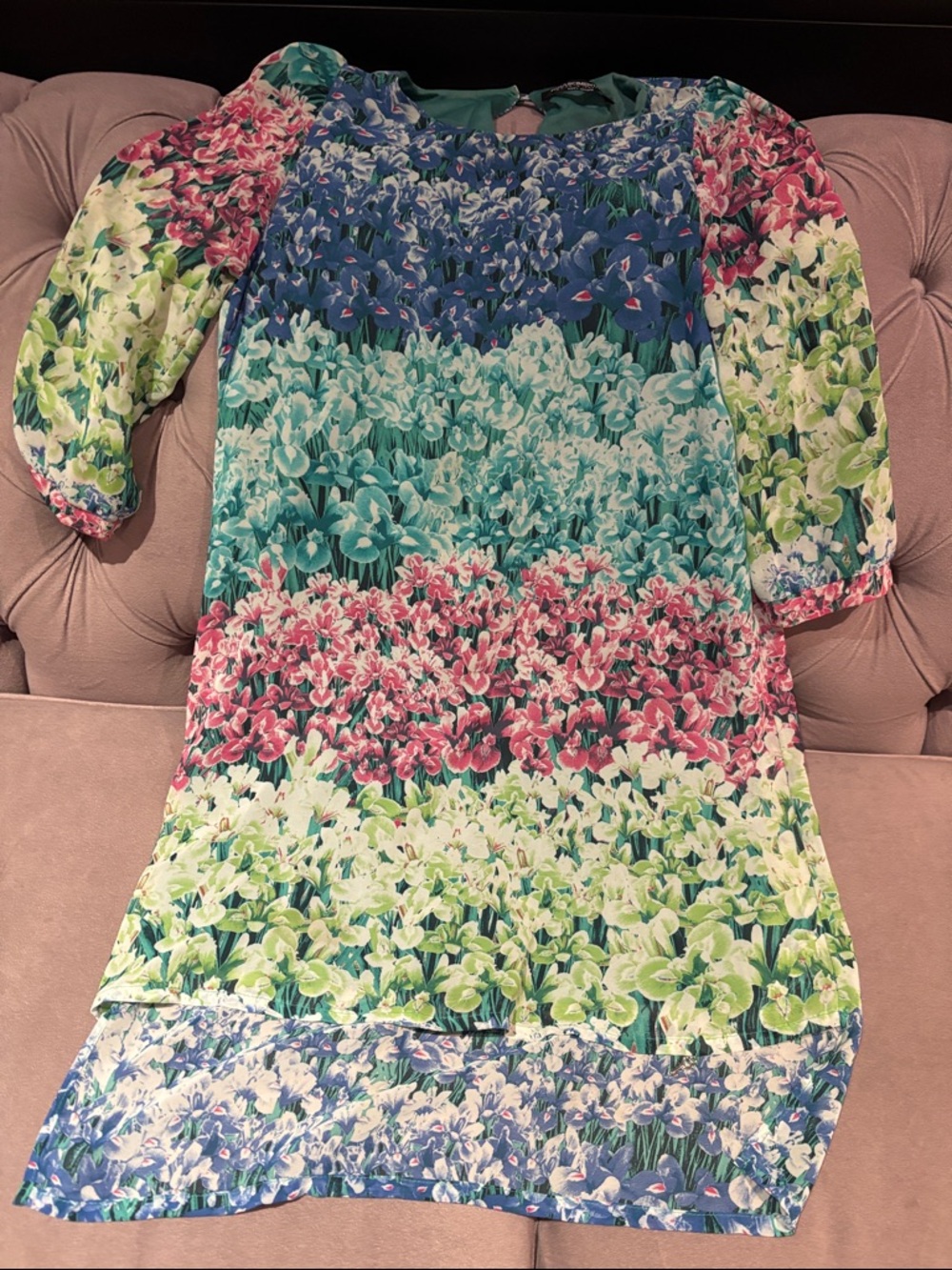 Rinascimento Floral High-Low Dress in Blue, Green, Pink